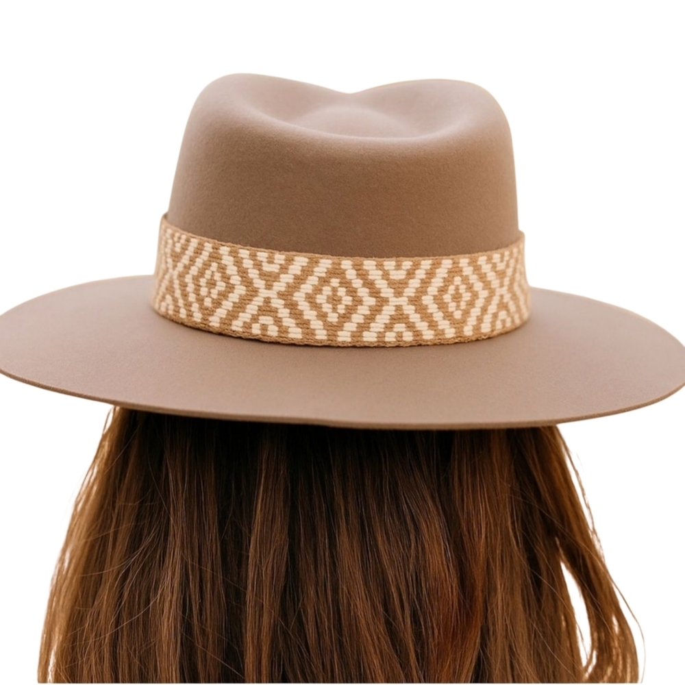 Olive & Pique Wool Fedora Hat Aztec Band Coastal Cowgirl Boho Adjustable - Picture 14 of 14
